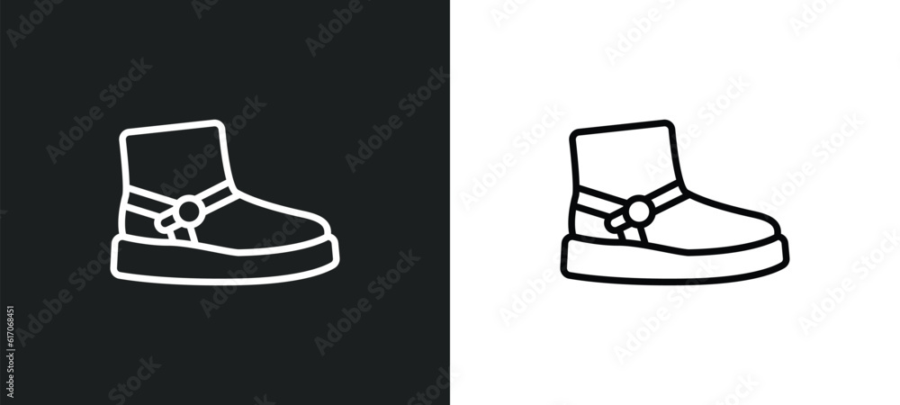Poster wool boots line icon in white and black colors. wool boots flat vector icon from wool boots collecti