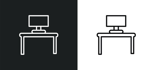 work station line icon in white and black colors. work station flat vector icon from work station collection for web, mobile apps and ui.