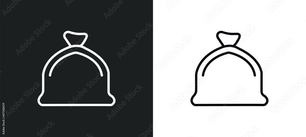 Poster trash bag line icon in white and black colors. trash bag flat vector icon from trash bag collection 