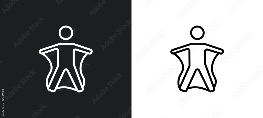 Poster wingsuit line icon in white and black colors. wingsuit flat vector icon from wingsuit collection for