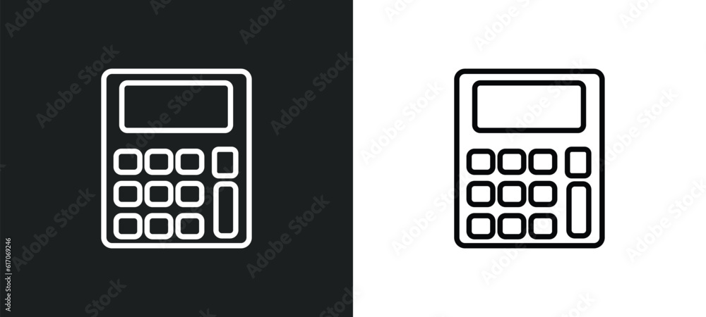 Poster calculator maths tool line icon in white and black colors. calculator maths tool flat vector icon fr