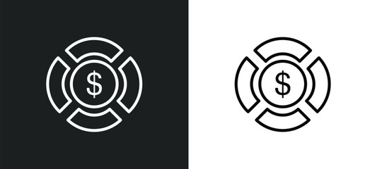 pie chart with dollar line icon in white and black colors. pie chart with dollar flat vector icon from pie chart with dollar collection for web, mobile apps and ui.