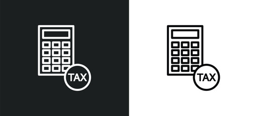 tax calculate line icon in white and black colors. tax calculate flat vector icon from tax calculate collection for web, mobile apps and ui.