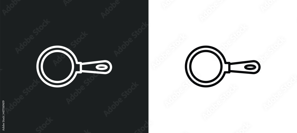 Aufkleber frying pan from top line icon in white and black colors. frying pan from top flat vector icon from f