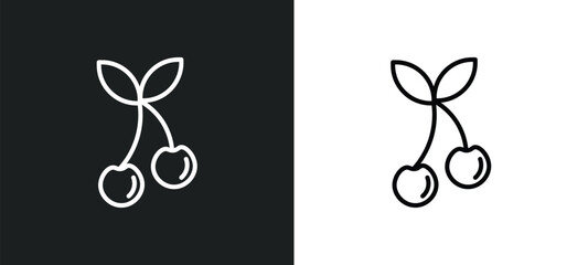 two cherries line icon in white and black colors. two cherries flat vector icon from two cherries collection for web, mobile apps and ui.