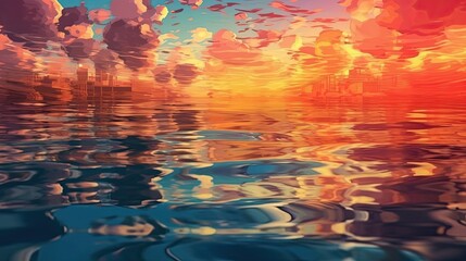 A dreamy water reflection with ripples creating a distorted abstract pattern. Colorful illustration art. Generative AI