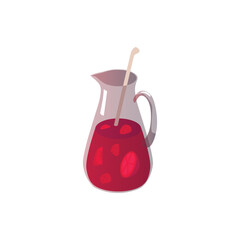 Vector isolated illustration of Sangria is traditional Spanish drink, Jug with fruit and berry drink with ice on white background