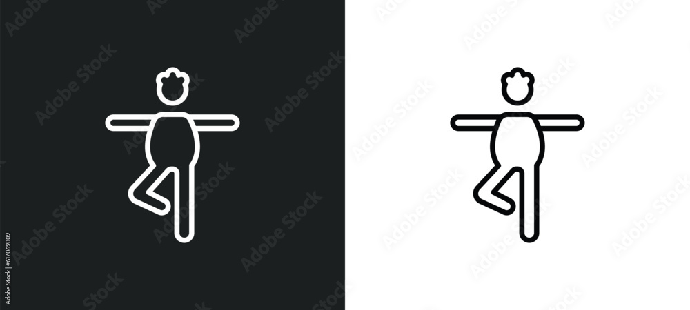 Poster stick man excersicing line icon in white and black colors. stick man excersicing flat vector icon fr