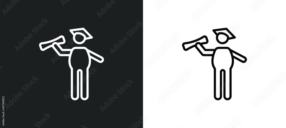 Aufkleber stick man graduated line icon in white and black colors. stick man graduated flat vector icon from s
