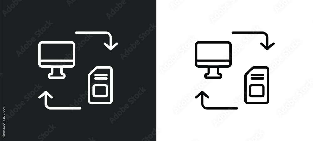 Poster data transfer line icon in white and black colors. data transfer flat vector icon from data transfer