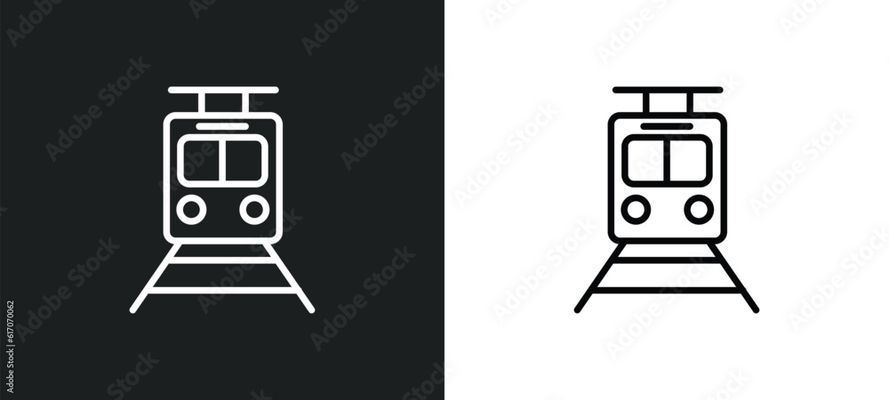 Poster train line icon in white and black colors. train flat vector icon from train collection for web, mob