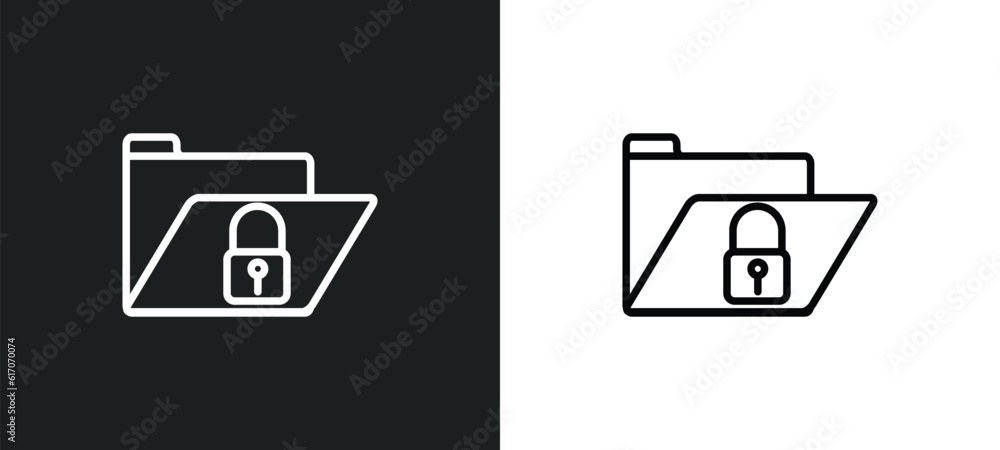 Poster secure data line icon in white and black colors. secure data flat vector icon from secure data colle