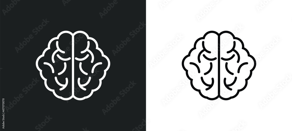 Poster brain line icon in white and black colors. brain flat vector icon from brain collection for web, mob