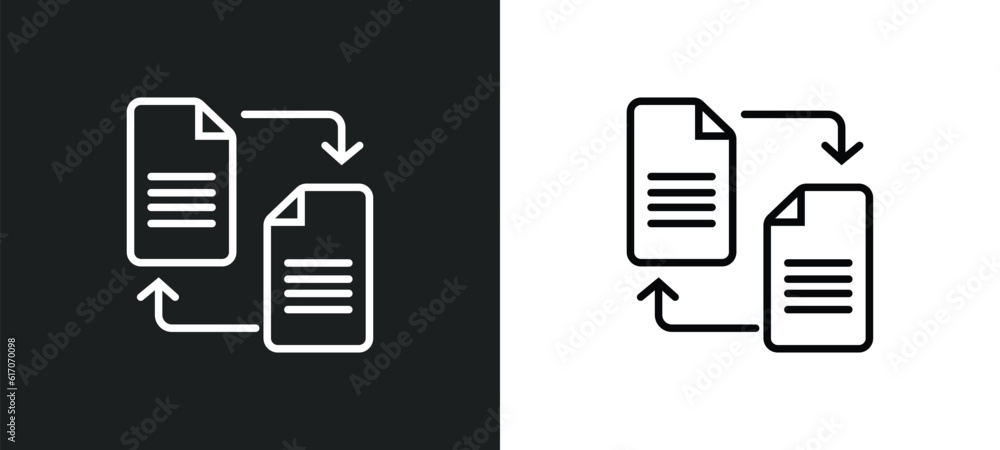 Poster file transfer line icon in white and black colors. file transfer flat vector icon from file transfer
