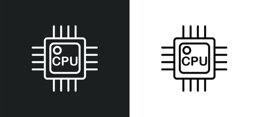 cpu line icon in white and black colors. cpu flat vector icon from cpu collection for web, mobile apps and ui.