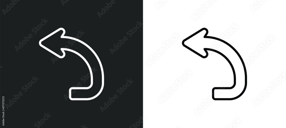 Poster turn left line icon in white and black colors. turn left flat vector icon from turn left collection 