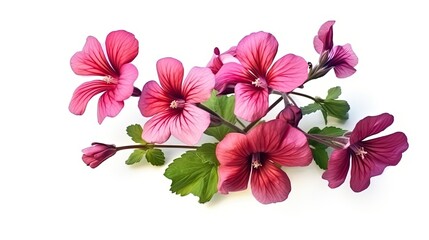 Geranium flowers isolated on white background. Beautiful blooming plants. Generative AI