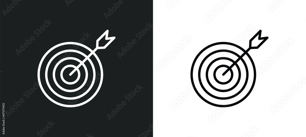 Poster target line icon in white and black colors. target flat vector icon from target collection for web, 