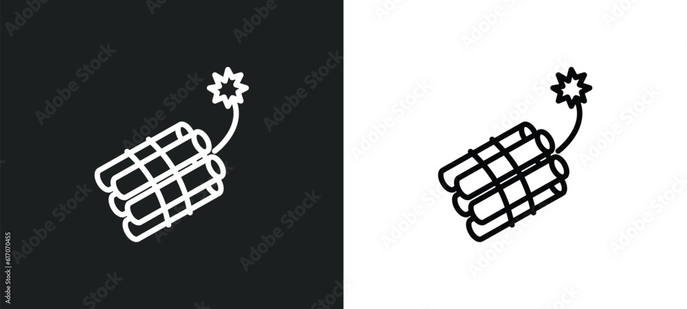 Poster dynamite line icon in white and black colors. dynamite flat vector icon from dynamite collection for