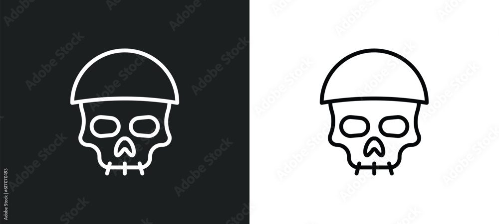 Poster skull army line icon in white and black colors. skull army flat vector icon from skull army collecti