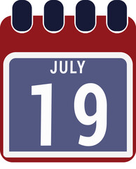 Calendar displaying day 19 ( nineteenth ) of the July - Day 19 of the month. illustration