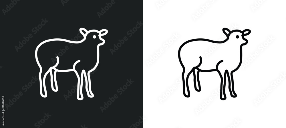 Poster lamb side view line icon in white and black colors. lamb side view flat vector icon from lamb side v