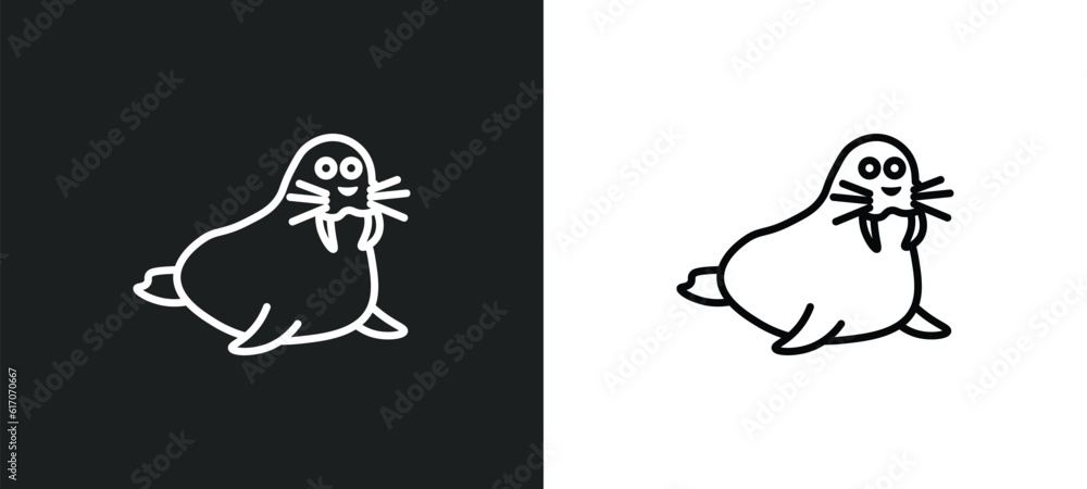Poster walrus line icon in white and black colors. walrus flat vector icon from walrus collection for web, 