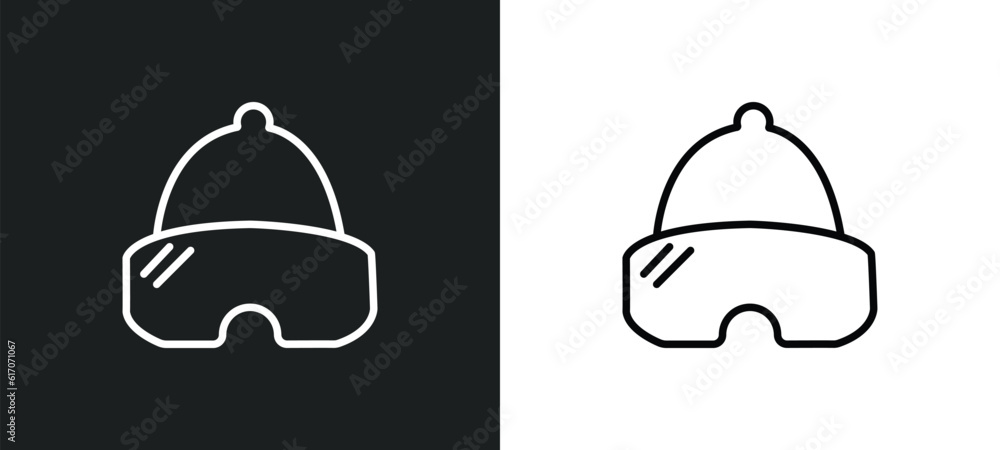 Poster snow goggle line icon in white and black colors. snow goggle flat vector icon from snow goggle colle