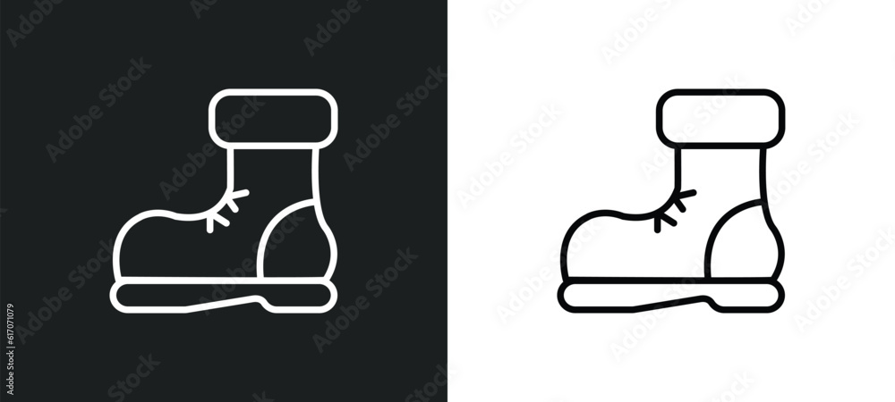 Poster snow boot line icon in white and black colors. snow boot flat vector icon from snow boot collection 