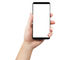 Hand with smartphone cut out