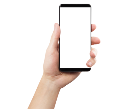 Hand with smartphone cut out - Powered by Adobe
