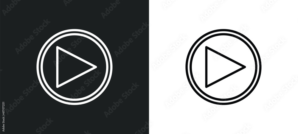Poster play line icon in white and black colors. play flat vector icon from play collection for web, mobile