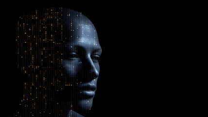 Binary head on dark background,.free copy space