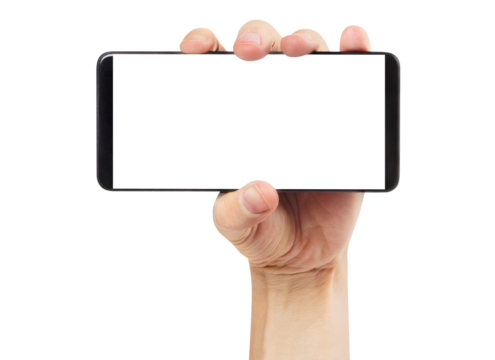 Hand with smartphone cut out - Powered by Adobe