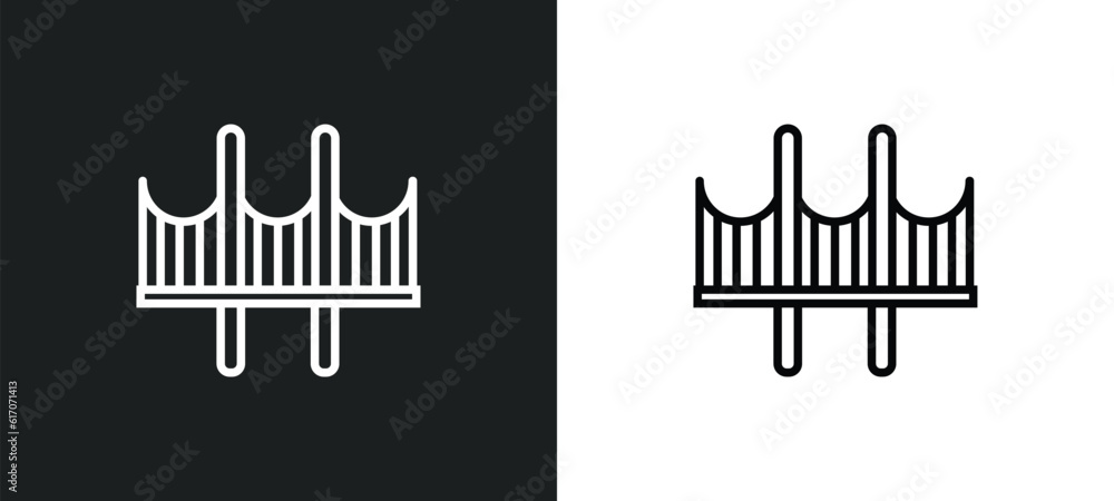 Poster golden gate line icon in white and black colors. golden gate flat vector icon from golden gate colle