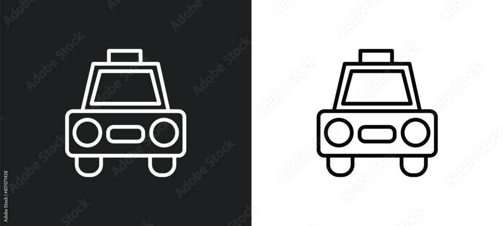 Poster cab line icon in white and black colors. cab flat vector icon from cab collection for web, mobile ap
