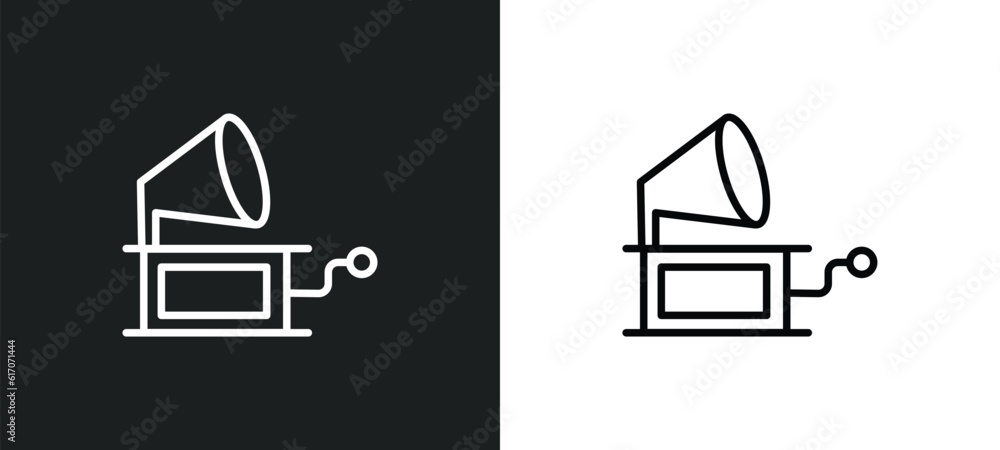 Poster gramophone line icon in white and black colors. gramophone flat vector icon from gramophone collecti