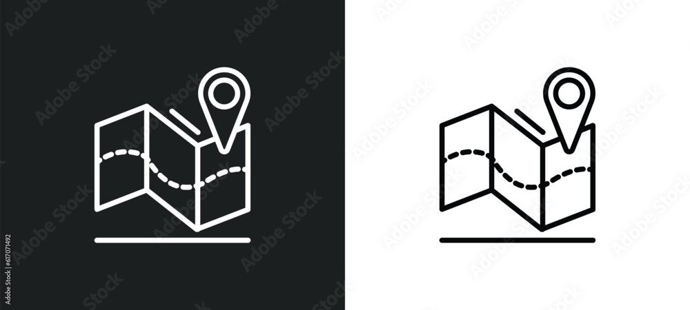 Poster map locator line icon in white and black colors. map locator flat vector icon from map locator colle