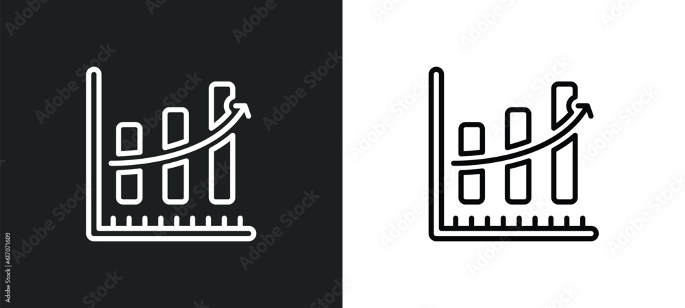 Poster increasing data line icon in white and black colors. increasing data flat vector icon from increasin