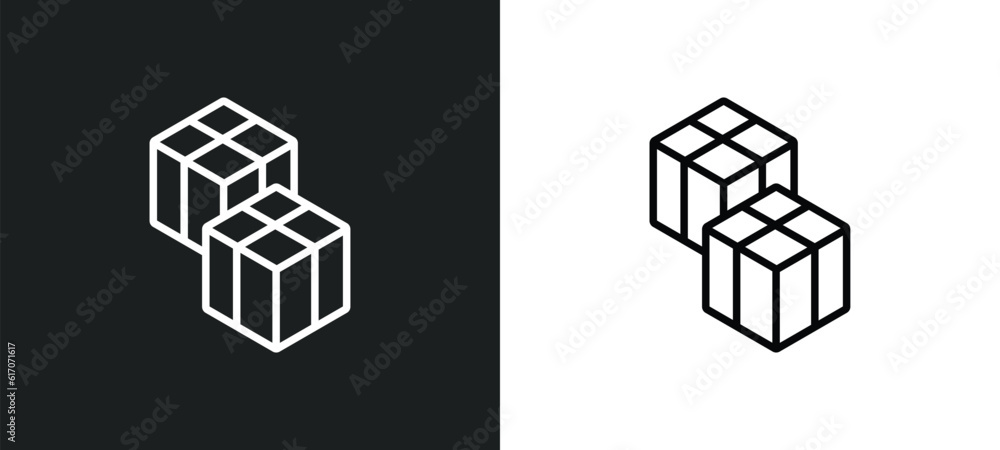 Poster cube of squares line icon in white and black colors. cube of squares flat vector icon from cube of s
