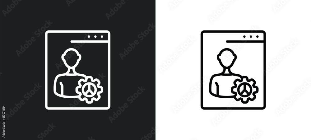 Poster user tings interface line icon in white and black colors. user tings interface flat vector icon from