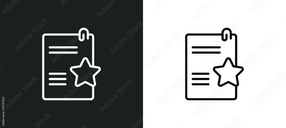 Poster documents with a star line icon in white and black colors. documents with a star flat vector icon fr