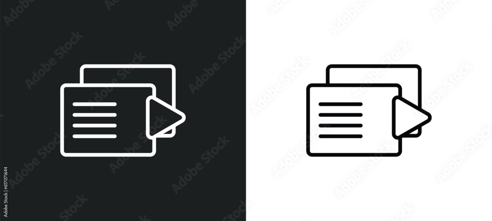 Poster play files line icon in white and black colors. play files flat vector icon from play files collecti