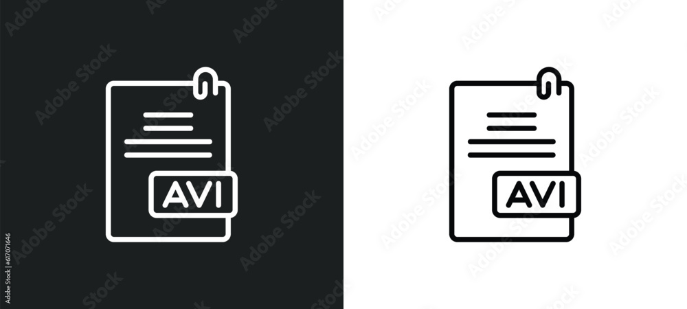 Poster avi extension line icon in white and black colors. avi extension flat vector icon from avi extension