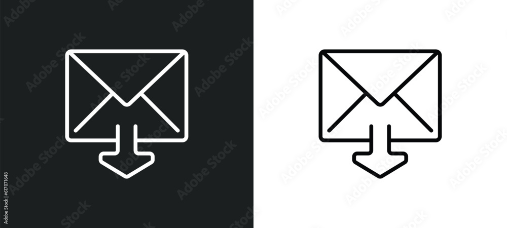 Poster mail inbox line icon in white and black colors. mail inbox flat vector icon from mail inbox collecti