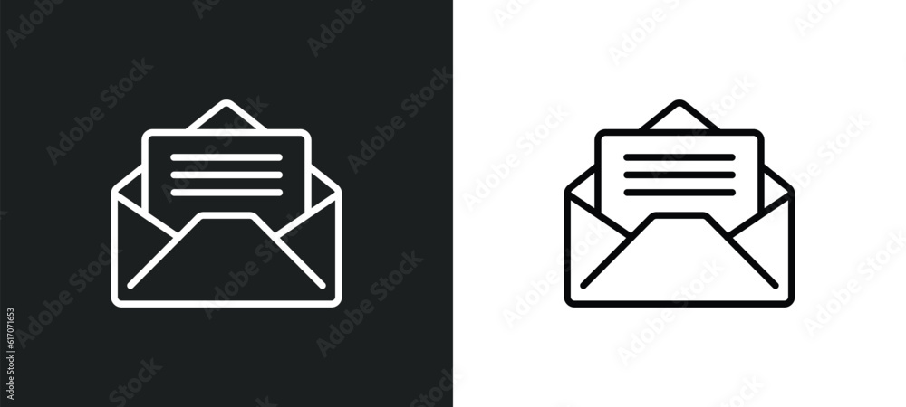 Poster open mail line icon in white and black colors. open mail flat vector icon from open mail collection 