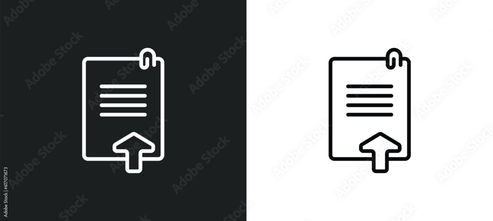 Poster uploading file line icon in white and black colors. uploading file flat vector icon from uploading f