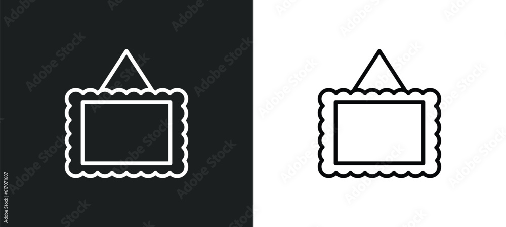 Poster image with frame line icon in white and black colors. image with frame flat vector icon from image w