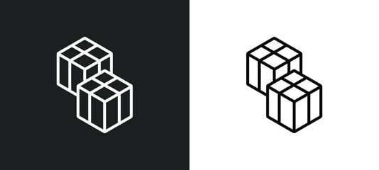 cube of squares line icon in white and black colors. cube of squares flat vector icon from cube of squares collection for web, mobile apps and ui.