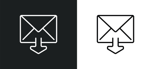 mail inbox line icon in white and black colors. mail inbox flat vector icon from mail inbox collection for web, mobile apps and ui.